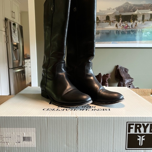 Frye Black Leather Knee-High Boots (Melissa Button) - Picture 1 of 4
